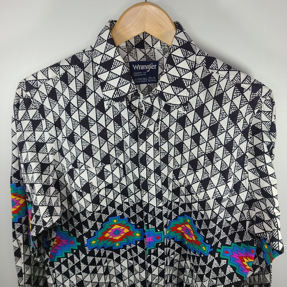 Wrangler vintage western button down long sleeve cowboy cut 15.5 - 33